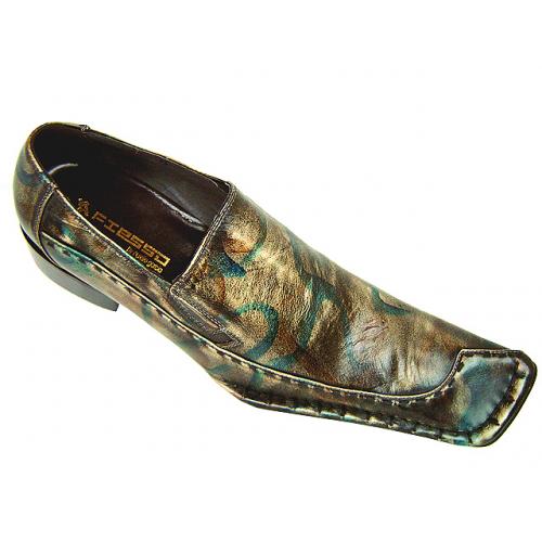 Fiesso Smoke Blue Diagonal Toe Leather Shoes w/Stitching FI6055